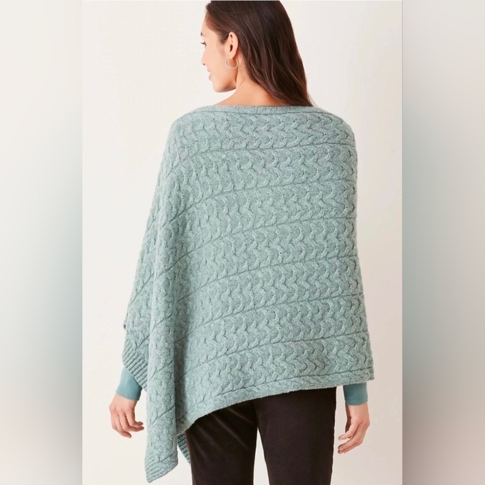 J Jill Women Poncho Bohemian Peasant Asymmetrical Knit Sweater Cape Wrap Green - Picture 2 of 9